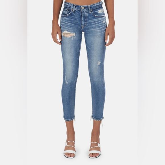 Moussy Vintage Jeans Size 24 Lindsay Skinny Cropped Jeans Light Blue Frayed Hem - Picture 3 of 11